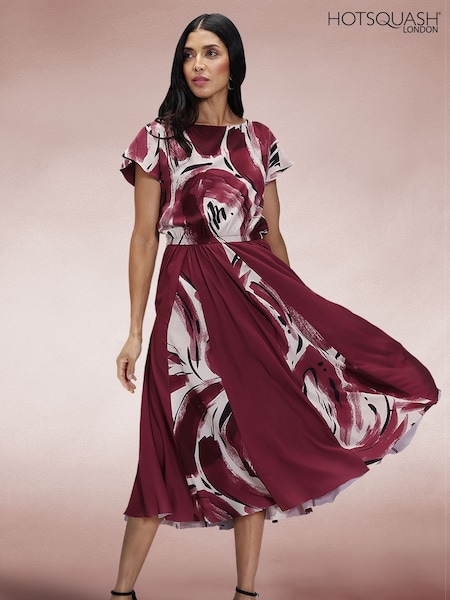Hot Squash Red Pleated Midi Dress (F89460) | R$ 1,375