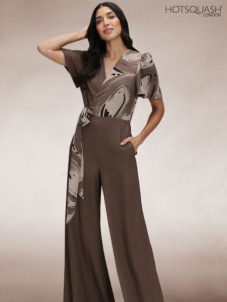 Hot Squash Brown Overwrap Print Jumpsuit (F89461) | 225 €