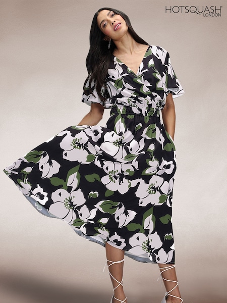 Hot Squash Chiffon Black Midi Dress (F89465) | €172.50