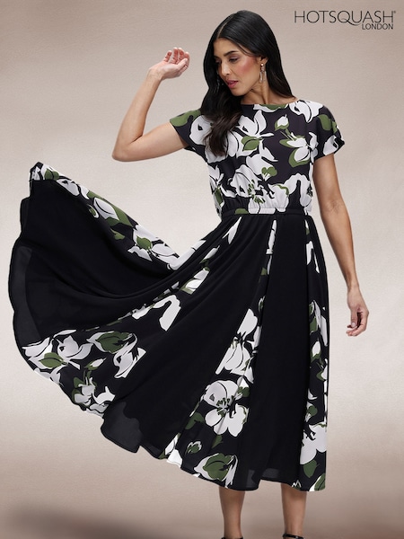 Hot Squash Pleated Black Midi Dress (F89468) | 1,035 LEI