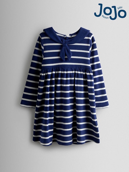 JoJo Maman Bébé Navy Blue Long Sleeve Sailor Jersey Dress (F89478) | €34 - €39