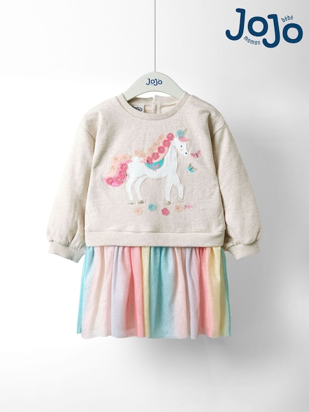 لون طبيعي - JoJo Maman Bébé Appliqué Tulle Sweat dress (F89484) | ‏179 د.إ.‏ - ‏ 199‏ د.إ.