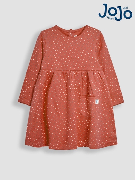 JoJo Maman Bébé Rust Orange Spot Printed Jersey Dress (F89490) | R$ 160 - R$ 190