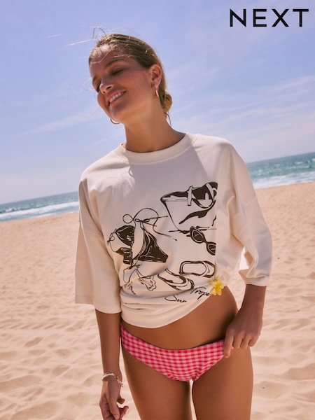 Cream Bikini Graphic Print Beach T-Shirt (F89507) | €20