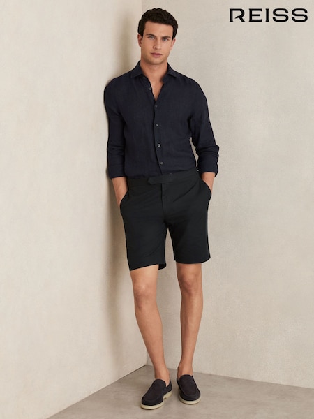 Темно-синий - Reiss Sketch Cotton-Linen Tailored Shorts (F89523) | €149
