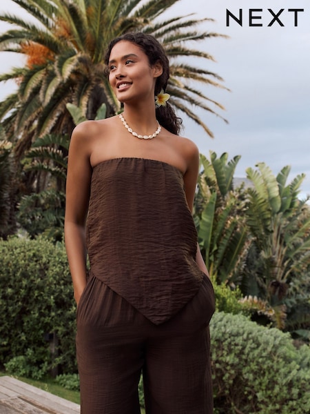 Chocolate Brown Hanky Hem Bandeu Top With Linen (F89525) | €25