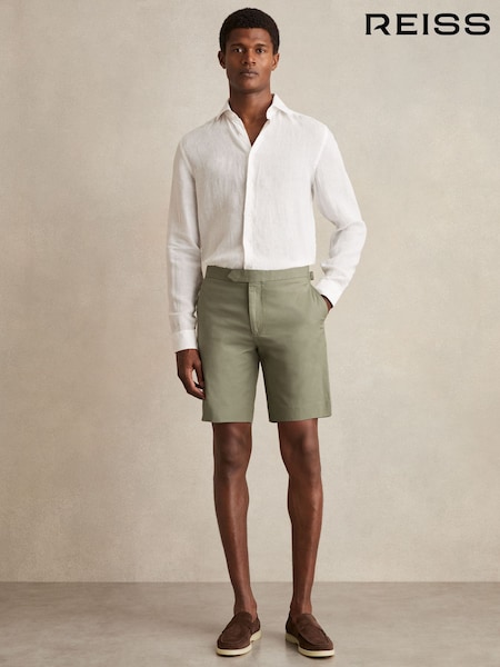 Фисташковый - Reiss Sketch Cotton-Linen Tailored Shorts (F89533) | €149