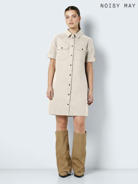 NOISY MAY Cream Short Sleeve Denim Shirt Dress (F89539) | €52