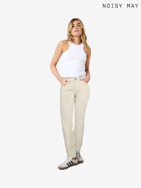 NOISY MAY Cream Slim Fit High Waist Jeans (F89548) | ₪191