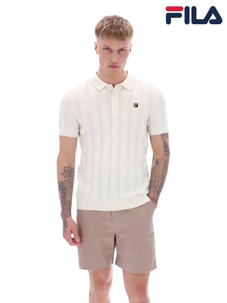 Fila Cream Kennedy Textured Stripe Knit 100% Cotton Polo Shirt (F89570) | AED379