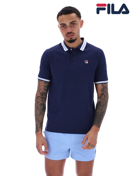 Fila Blue Faraz Tipped Rib 100% Cotton Polo Shirt (F89584) | 198 QAR