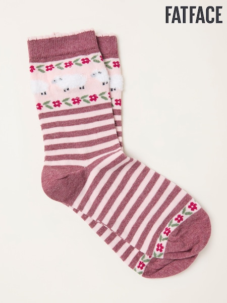 FatFace Purple Striped Sheep Socks (F89601) | AED44
