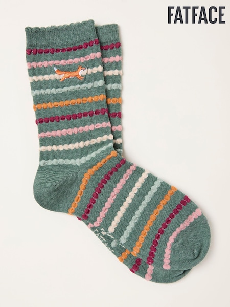 FatFace Green Fox Embroidered Socks (F89611) | AED44