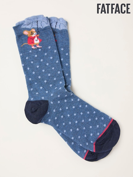 FatFace Navy Mouse in the Rain Socks (F89621) | AED44