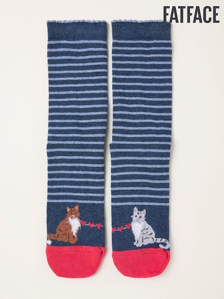 FatFace Navy Cat Socks (F89623) | AED44