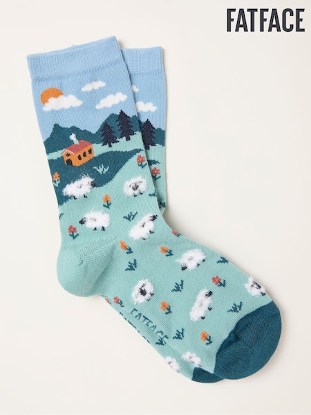 FatFace Navy Sheep Scene Socks (F89625) | AED44