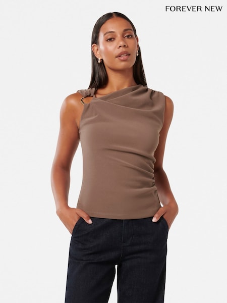 Forever New Brown Becca Hardware Detail Draped Top (F89641) | R$ 545