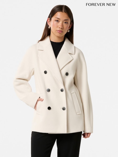 Forever New Cream Bianca Double Breasted Mid Length Coat (F89643) | €154