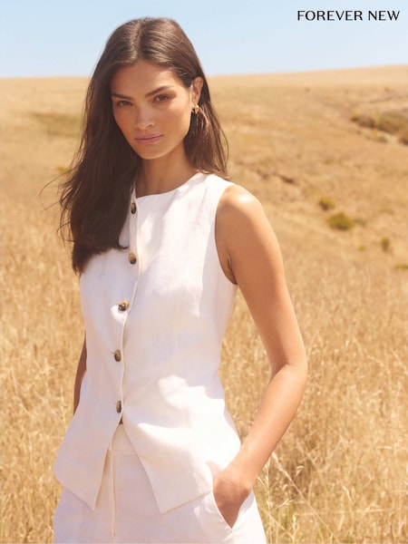 Forever New White Pure Linen Pip High Neck Waistcoat (F89645) | €80
