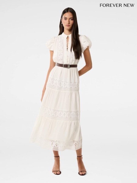 Forever New White Amy Belted Trim Midi Dress (F89653) | €172