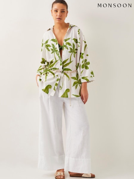 Monsoon Green Isla Palm Print 100% Cotton Shirt (F89674) | ₪246