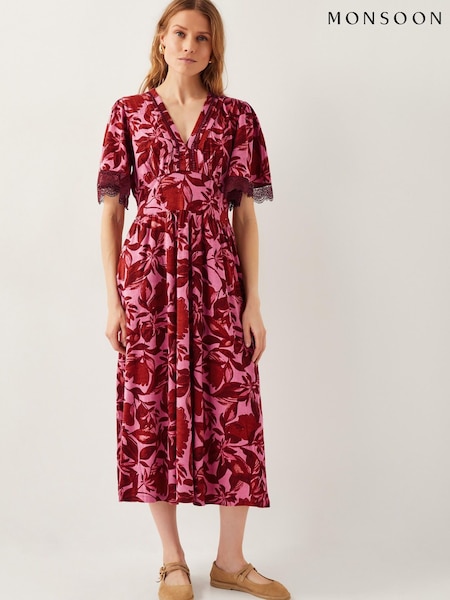 Monsoon Pink Aimee Floral Print Jersey Midi Dress (F89680) | €95