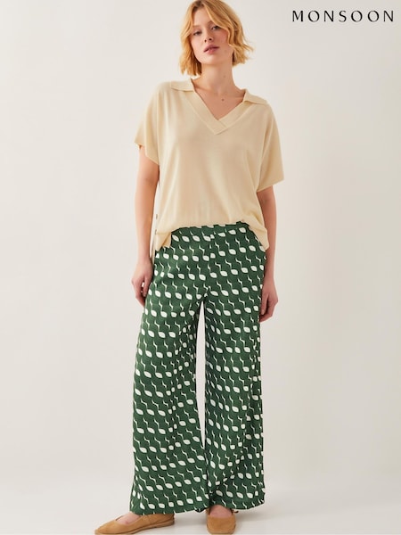 Monsoon Maren Geometric Print Wide Leg Trousers (F89681) | ‏327‏₪