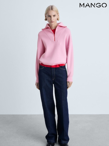 Mango Pink Contrasting Knitted Sweater With Zip (F89689) | €45