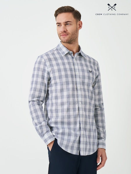 Crew Clothing Company Blue Long Sleeve Linen Basket Weave Shirt (F89714) | €91