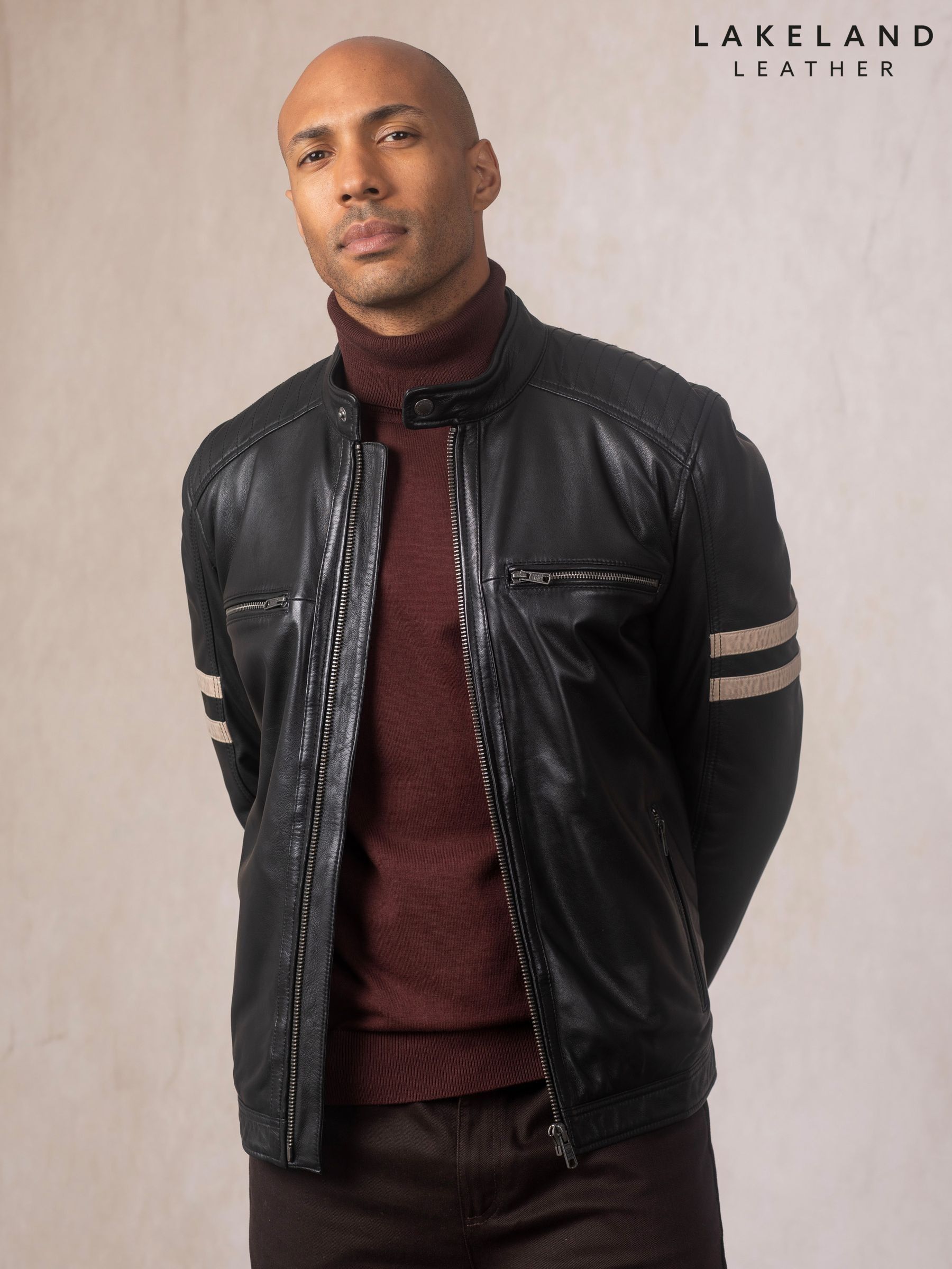 Buy Men's Jackets Leather Zip Through Stripe Online | Next Brazil