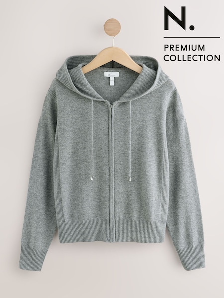 Grey Wool Cashmere Blend Co-Ord Knitted Zip Up Hoodie (F89765) | €100