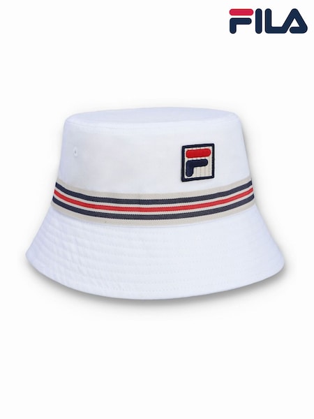 לבן - Fila Jojo Fbox And Heritage Stipe Bucket 100% Cotton Hat (F89784) | ‏141‏₪