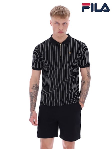 Fila Black Patton Jacquard Stripe 100% Cotton Polo Shirt (F89796) | €79