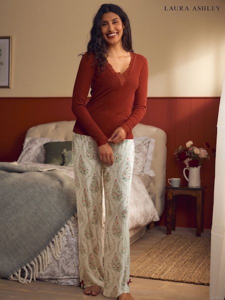 Laura Ashley Ecru Long Sleeve Jersey Woven Christmas Pyjamas (F89814) | AED256