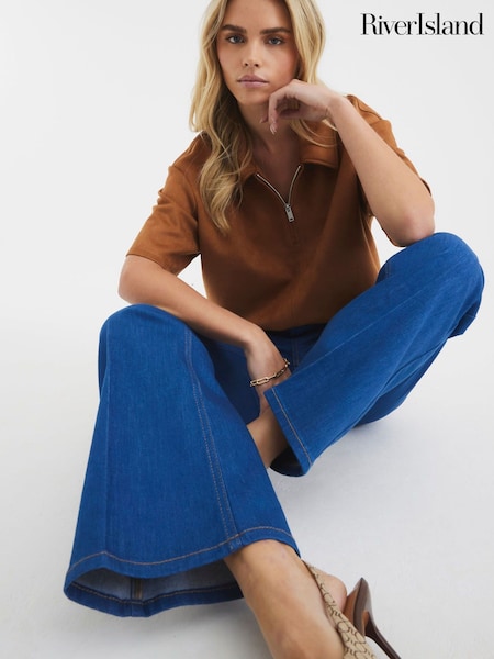 River Island Blue Petite High Rise Relaxed Flare Jeans (F89905) | €72