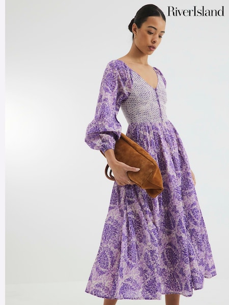 River Island Purple V-Neck Printed Maxi Dress (F89906) | €75