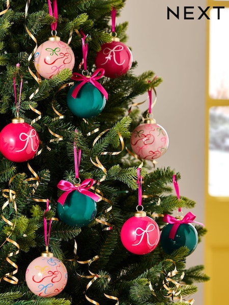 Set of 9 Pink Bow Christmas Baubles (F89909) | €11