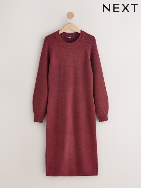 Vermelho Borgonha - Supersoft Ribbed Sleeve Knitted Midi Dress (F89922) | R$ 330