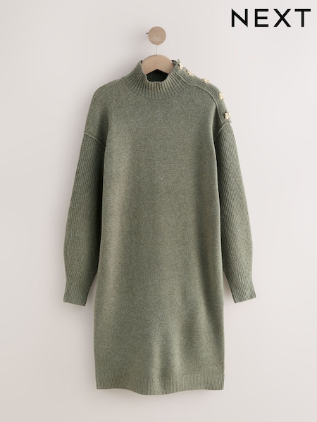 Khaki Green Stand Neck Knitted Midi Dress (F89935) | R$ 365