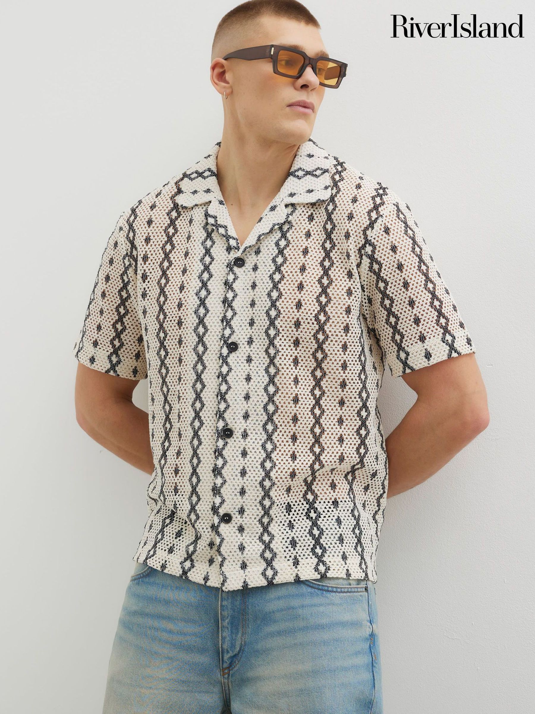 Textured Crochet Short Sleeve Holiday Shirts | Next Oman