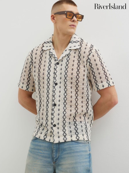 River Island Regular Fit Crochet Zig Zag Revere Shirt (F89941) | €48