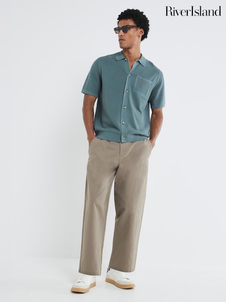 River Island Green Regular Fit Short Sleeve Crochet 100% Cotton Shirt (F89948) | €46