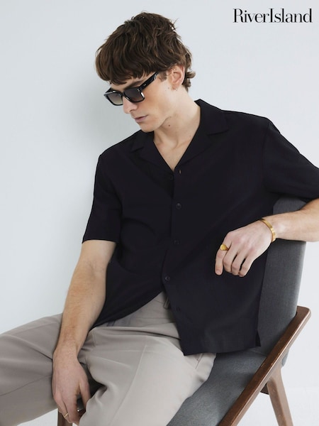 River Island Black Short Sleeve Seersucker Shirt (F89955) | R$ 315