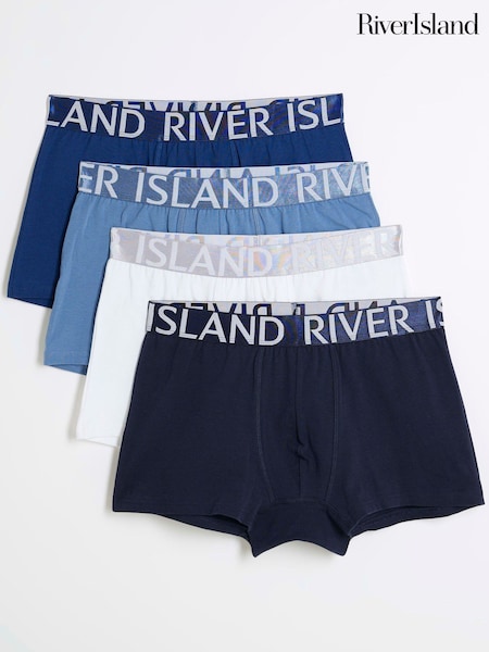 River Island Blue Sateen Contrast Trunks 4 Pack (F89978) | OMR14