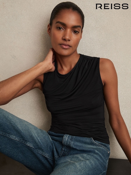 Schwarz - Reiss Dani Stretch-Modal Ruched Vest (F90022) | 61 €