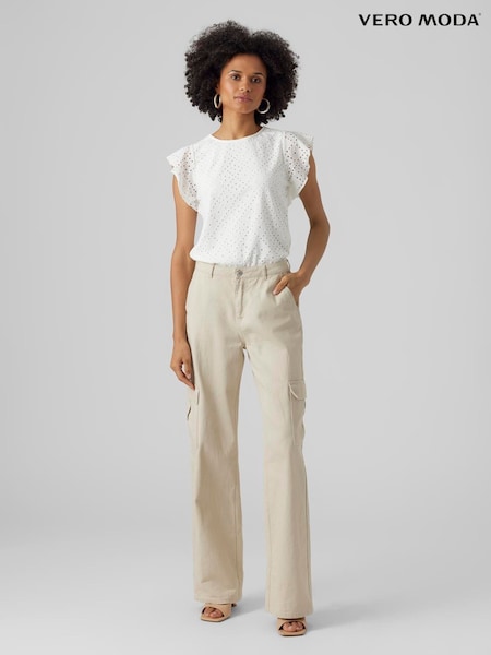 VERO MODA White Broderie Short Sleeve T-Shirt (F90025) | €27
