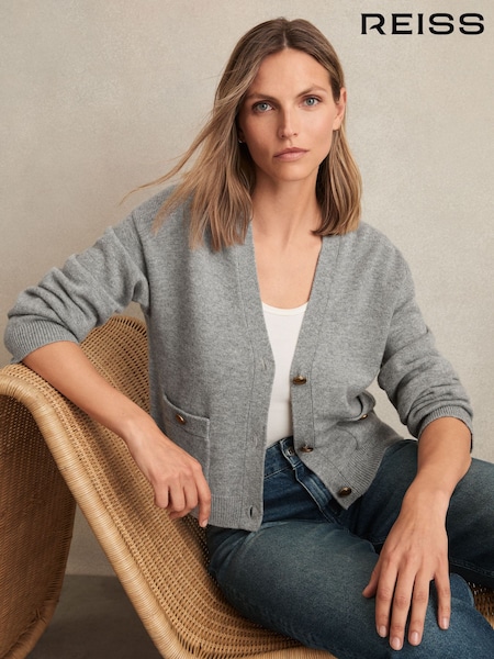 Reiss Silver Grey Mila Wool-Cashmere Button Cardigan (F90032) | €195