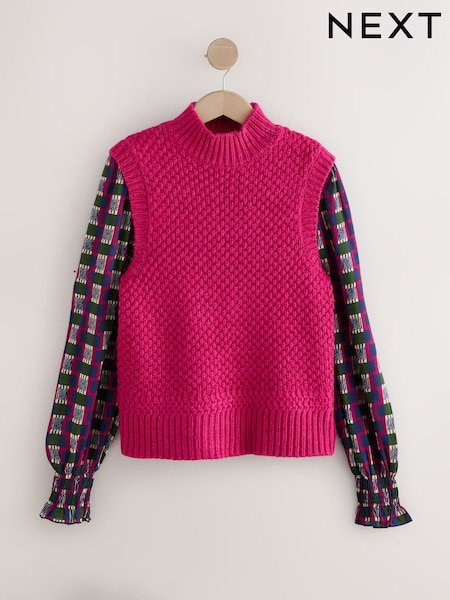 Bright Pink Layer Look Knitted Tank With Wool (F90085) | €48