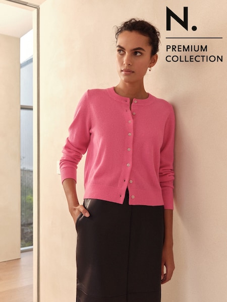 Bright Pink 100% Cashmere Long Sleeve Cardigan (F90091) | R$ 860