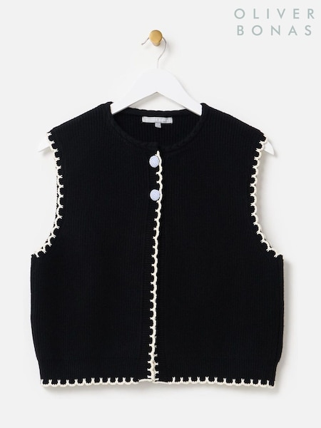 Oliver Bonas Black Blanket Stitch Knitted Waistcoat (F90132) | €73